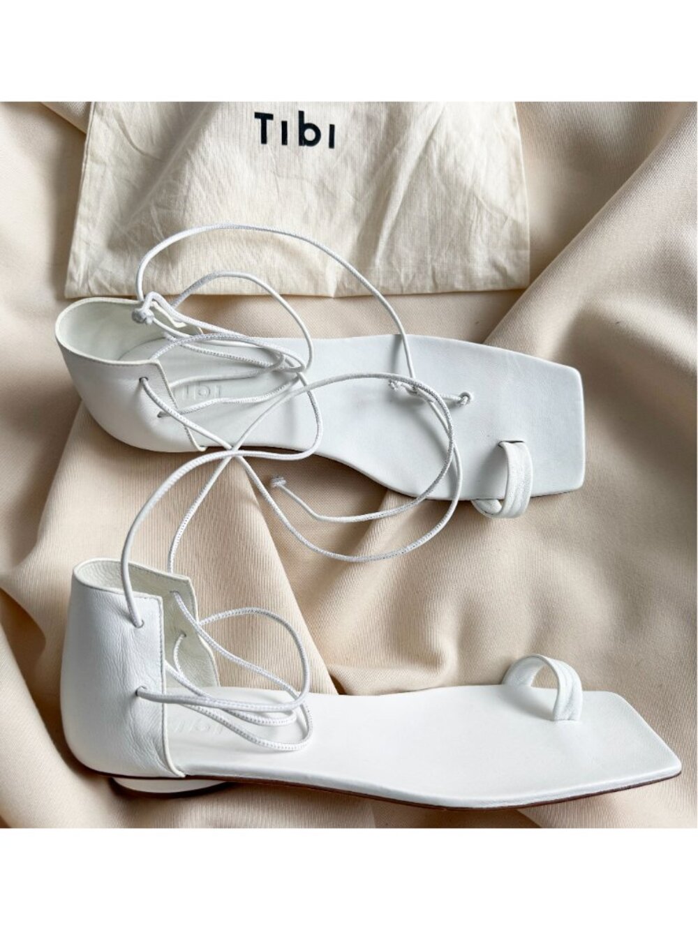 Tibi "Ali" Lace-Up Short Sandal in White, size 42